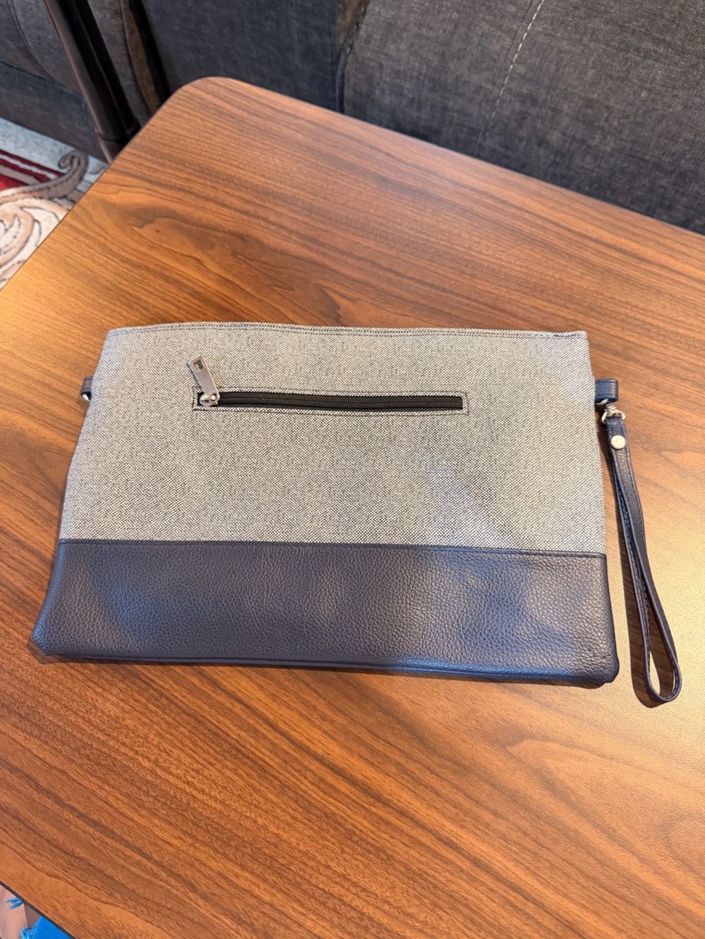 Wristlet Clutch in Gray & navy blue Like New